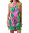 Sugarlips Zarae Blossom Lissa Halter Shift Mini Dress In Fuchsia Green Multi In Multi