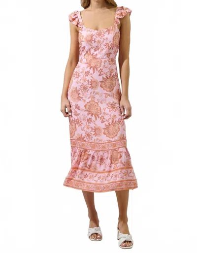 Sugarlips Zavey Floral Chantal Ruffle Smocked Midi Dress In Blush Multi In Pink