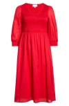 Sugarlips Zelda Smocked Long Sleeve Maxi Dress In Red