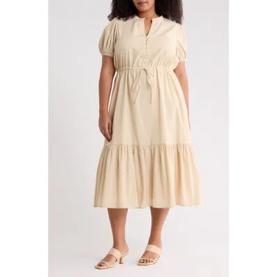 Sugarlips Zephyr Ticking Stripe Tie Waist Dress In Brown