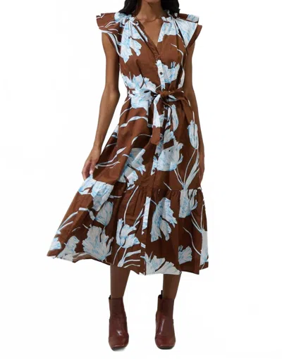 Sugarlips Zico Floral Dynamite Button Midi Dress In Brown White