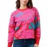 Sugarlips Zinnia Floral Gathered Shoulder Sweater In Fuchsia-blue In Pink