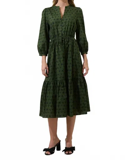 Sugarlips Zinnia Floral Split Neck Midi Dress In Olive Multi In Green