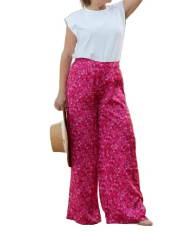 Sugarlips Zoya Floral Satin Pants In Magenta Multi In Pink