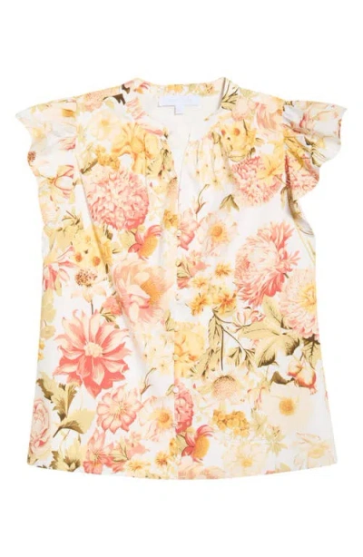 Sugarlips Zury Floral Everly Split Neck Stretch Cotton Top In Multi