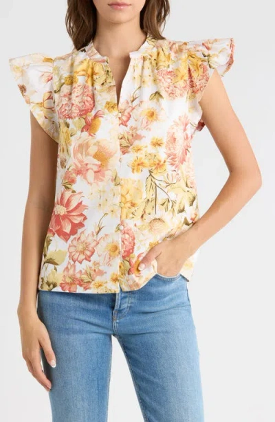 Sugarlips Zury Floral Everly Split Neck Stretch Cotton Top In Multi