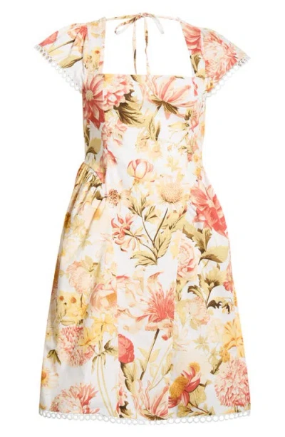Sugarlips Zury Katey Floral Print Smocked Dress In Multi