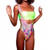 Sugarpuss Clothing Suspender Thong Swimsuit In Acid Swirl In Multi