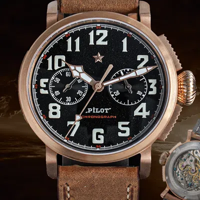 Pre-owned Sugess 42mm Pilot Chronograph Cusn8 Bronze Mechanical Mens Watch Seagull 1963