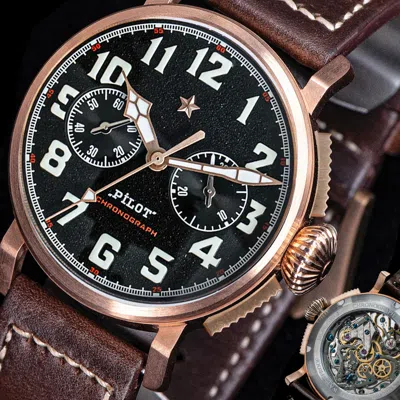 Pre-owned Sugess 42mm Pilot Master Chrono Cusn8 Bronze Mechanical Mens Watch Seagull 1963