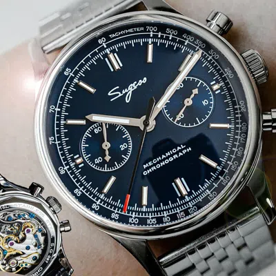 Pre-owned Sugess Chrono Heritage Blue Dial Chrono Mechanical Watch Seagull 1963 Suchp003s