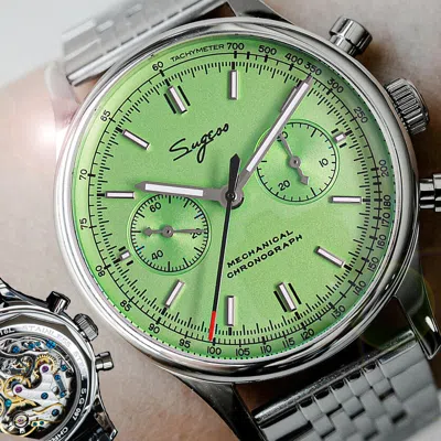 Pre-owned Sugess Chrono Heritage Green Dial Chrono Mechanical Watch Seagull 1963 Suchp002s