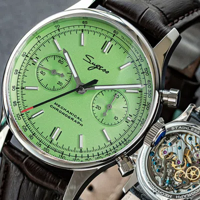 Pre-owned Sugess Chrono Heritage Swan Neck Green Dial Chrono Watch Seagull 1963 Suchp002b