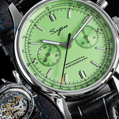 Pre-owned Sugess Chrono Heritage Swan Neck Green Dial Chrono Watch Seagull 1963 Suchp002k