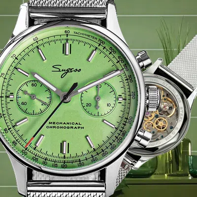Pre-owned Sugess Chrono Heritage Swan Neck Green Dial Chrono Watch Seagull 1963 Suchp001m