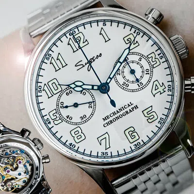 Pre-owned Sugess Chrono Walker Enamel Dial Chrono Mechanical Watch Seagull 1963 Suchp004s