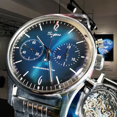 Pre-owned Sugess Gradient Blue Swan Neck Domed Mechanical Watch Seagull 1963 Su1901f011sn