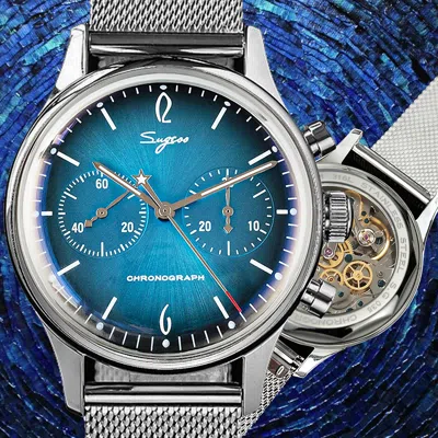 Pre-owned Sugess Gradient Blue Swan Neck Domed Mechanical Watch Seagull 1963 Su1901f023sn