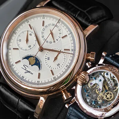 Pre-owned Sugess Moonphase Gold Swan Neck Chronograph Mens Watch Seagull 1963 Su1908gkx