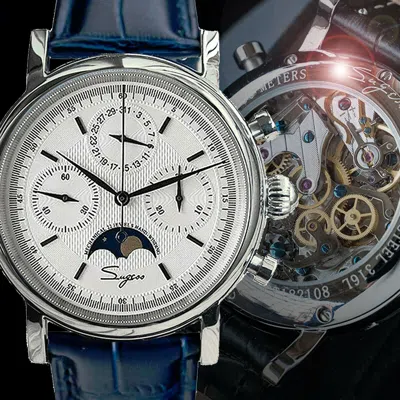 Pre-owned Sugess Moonphase Gold Swan Neck Chronograph Mens Watch Seagull 1963 Su1908sbex