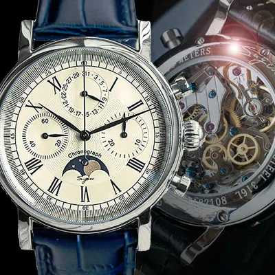 Pre-owned Sugess Moonphase Gold Swan Neck Chronograph Mens Watch Seagull 1963 Sum199bex