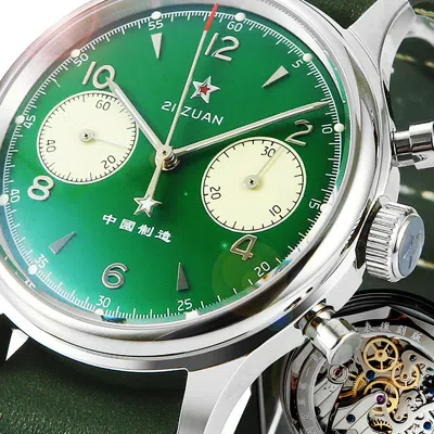 Pre-owned Sugess Sea-gull 1963 Sapphire Green Dial Chrono Mechanical Mens Watch Su1962sg