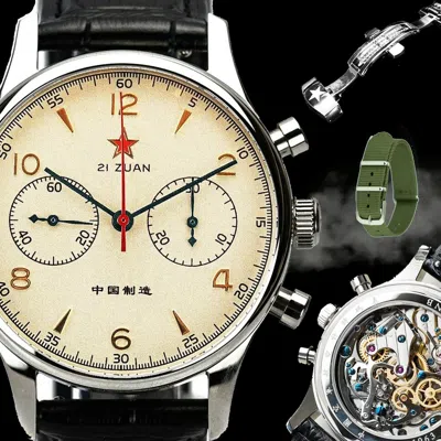 Pre-owned Sugess Seagull 1963 40mm Swan Neck X Butterfly Buckle Chrono Aviator Watch Supank080sn