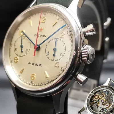 Pre-owned Sugess Seagull 1963 China Made Dial Green Leather Sapphire Chronograph Mechanical Watch