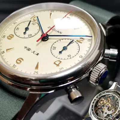 Pre-owned Sugess Seagull 1963 Exhibition X Green Leather Sapphire Chronograph Mechanical Watch