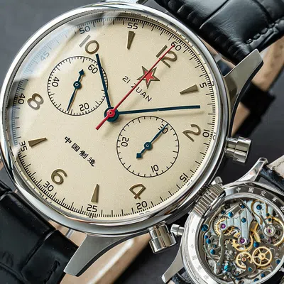 Pre-owned Sugess Seagull 1963 Gold Swan Neck Sapphire X Black Leather Mechanical Watch