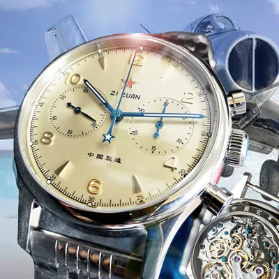 Pre-owned Sugess Seagull 1963 Luminous 40mm Steel Band Chrono Mechanical Watch  Su1962s40