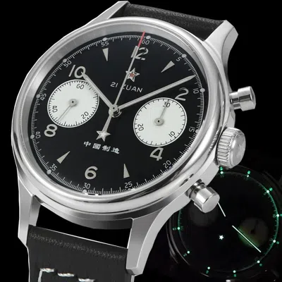 Pre-owned Sugess Seagull 1963 Sapphire Black Dial Chrono Mechanical Mens Watch Su1962sb