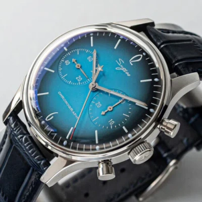 Pre-owned Sugess Seagull Movement 1963 Wristwatch Exhibition Chronograph Mechanical Panda Watch In Blue Dail+black Band