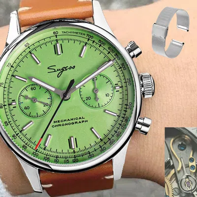 Pre-owned Sugess Swan Neck Exhibition Case Back Chrono Mens Watch Seagull 1963 Suchp002l