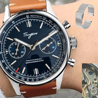 Pre-owned Sugess Swan Neck Exhibition Case Back Chrono Mens Watch Seagull 1963 Suchp003l