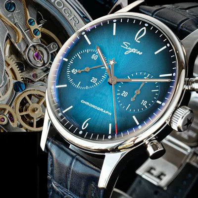 Pre-owned Sugess Swan Neck Gradient Blue Dial Sapphire Chrono Watch Seagull 1963 Suchp008e