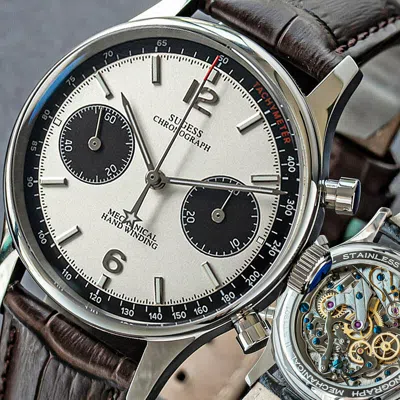 Pre-owned Sugess Swan Neck Panda Chronograph Mechanical Mens Watch Seagull 1963 Supan007sn