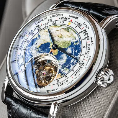 Pre-owned Sugess Tourbillon Enamel Earth Seagull St8000 Mechanical Mens Watch Suearth