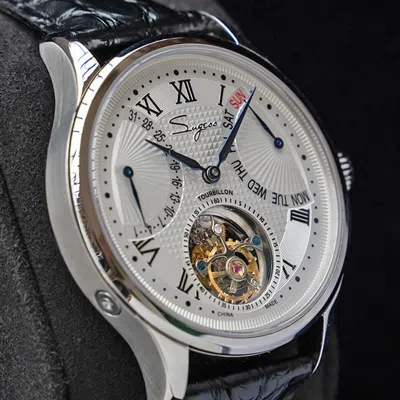 Pre-owned Sugess Tourbillon Master Day Date Seagull St8004 Mechanical Mens Watch Su8004sbe