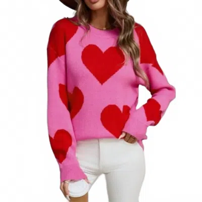 Suhkasana Heart Knit Sweater Pullover In Pink