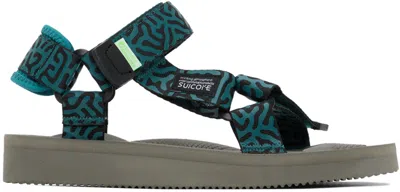 Suicoke Blue & Gray Depa-cab-pt06 Sandals In D.teal X Gray