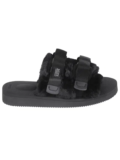 Suicoke Double Velcro Detail Logo Sandals In Nero