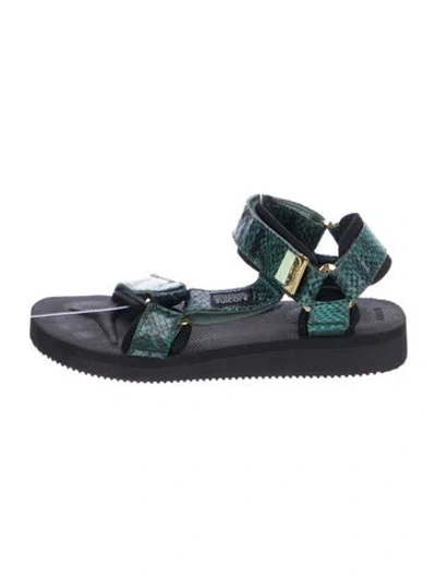 Pre-owned Suicoke Embossed Leather Animal Print Sandals In Green