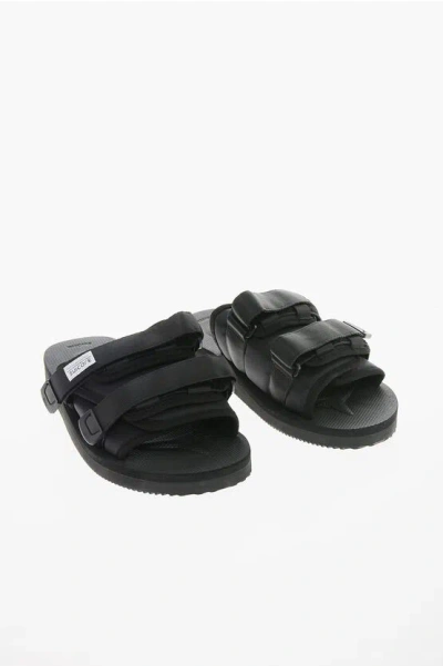 Suicoke Logo Patch And Touch Strap Closure Moto Sandals With Rubber In Black
