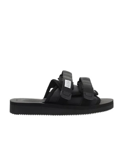 Suicoke Logo-patch Touch-strap Slides In Black