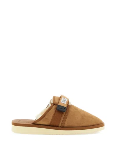 Suicoke Suede Slip On Slippers Rubber Sole In Brown