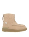 Suicoke Man Ankle Boots Khaki Size 8 Cow Leather, Shearling In Beige
