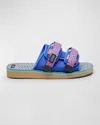 Suicoke Padded Nylon Slipper With Adjustable Straps In Orange X Blue
