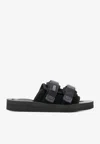Suicoke Nylon And Eco Fur Sliders In Black