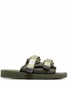 Suicoke Logo-patch Touch-strap Sliders In Green